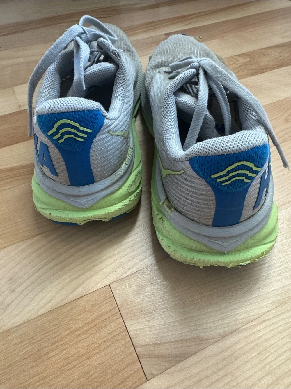 Hoka Kids' Running Shoes in Light Gray and Neon Green Size 4